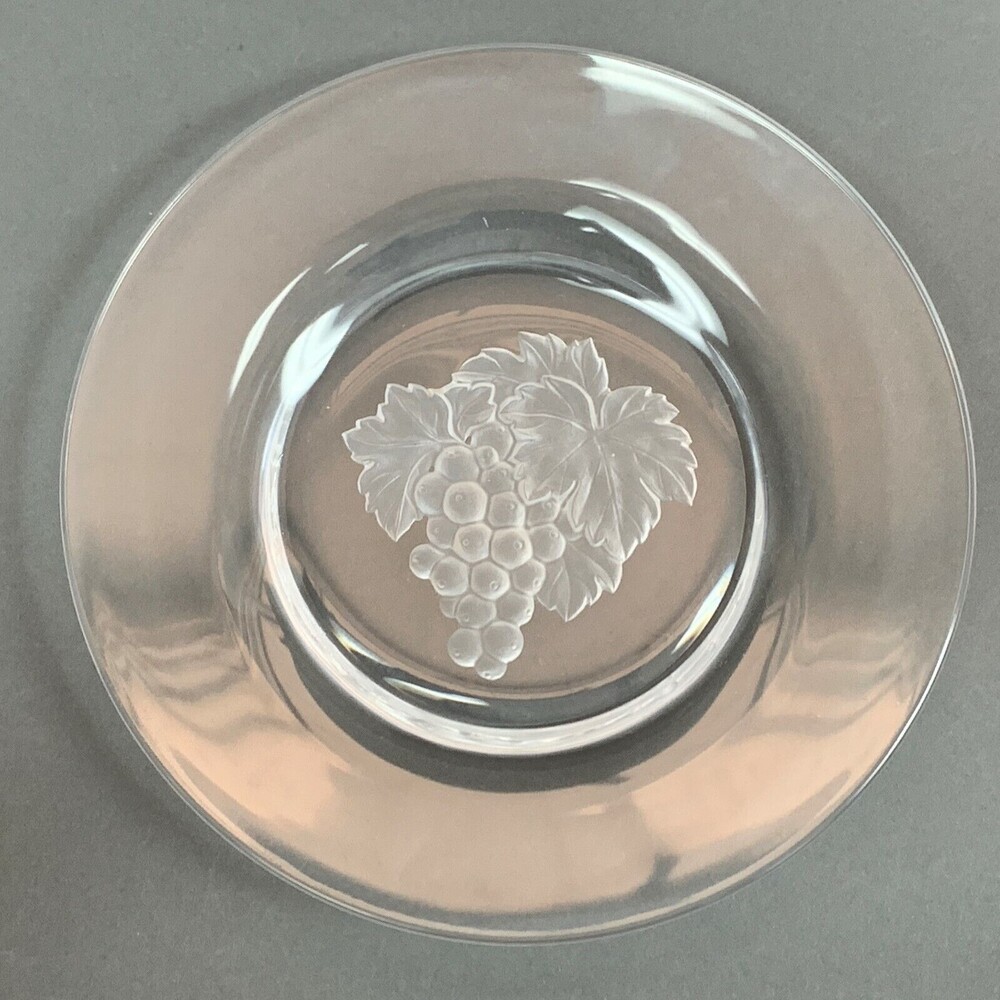 Frosted Etched Grapes Clear Glass‎ Salad Plate